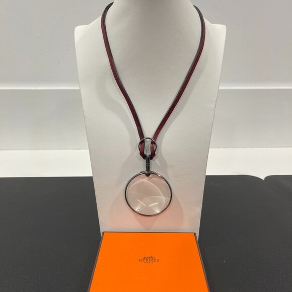 Hermes Magnifying Glass Necklace Silver/Red (142011) - Picture 1 of 3